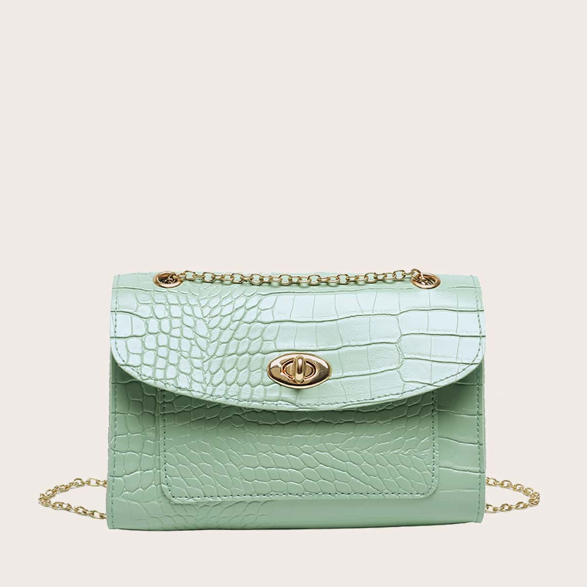 

Croc Embossed Chain Shoulder Bag, Green