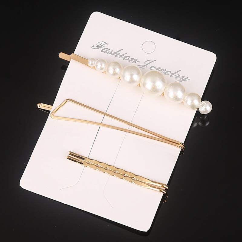 

4pcs Faux Pearls & Geo Design Hair Clip, Multicolor