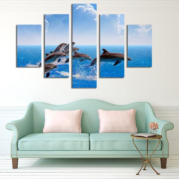 

5pcs Whale Print Wall Painting Without Frame, Multicolor