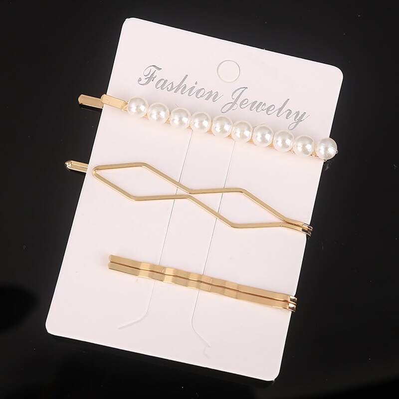 

4pcs Faux Pearls & Geo Design Hair Clip, Gold