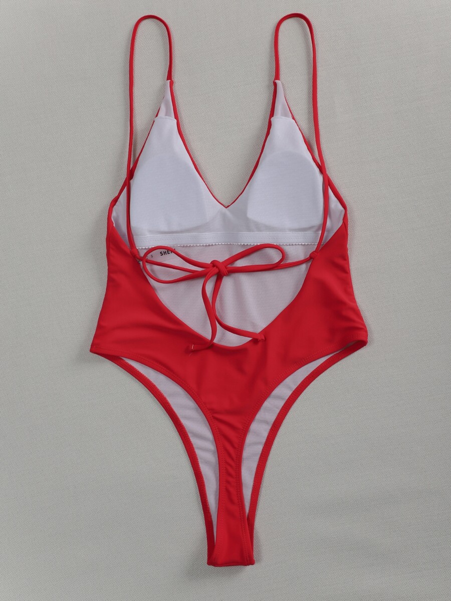 SHEKINI Damen Badeanzug Einteilig - V-Ausschnitt Mit Bauchkontrolle & Knoten