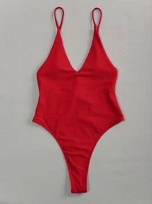 SHEIN Swim Cut-out Tie Back One Piece Swimsuit - Red - View 6