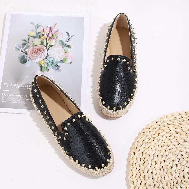 

Spiked Decor Espadrille Flats, Black