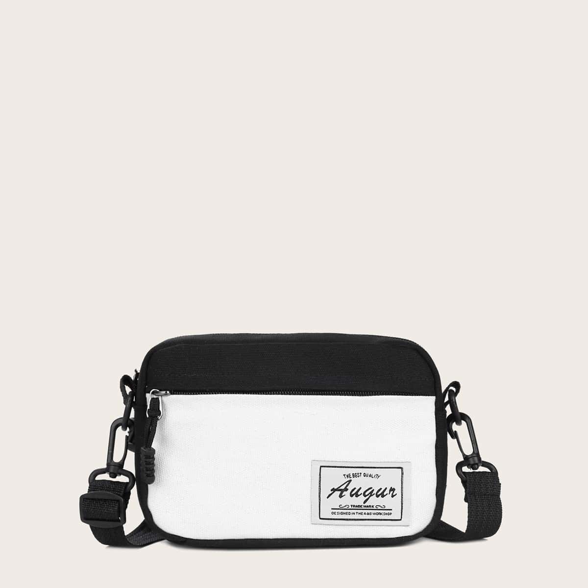 

Two Tone Canvas Crossbody Bag, Black and white