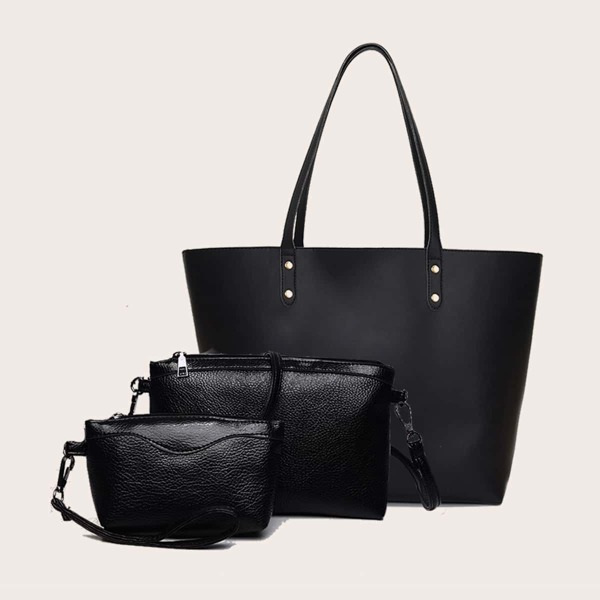 

3pcs Minimalist Tote Bag Set, Black