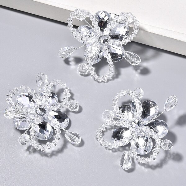 

3pcs Rhinestone Decor Hair Clip, Silver