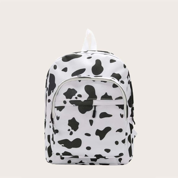

Girls Cow Pattern Backpack, Black and white