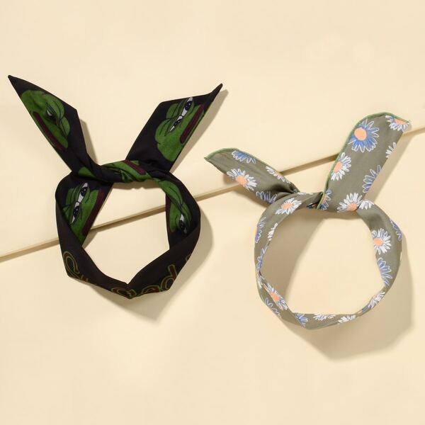 

2pcs Flower Pattern Scrunchie, Multicolor