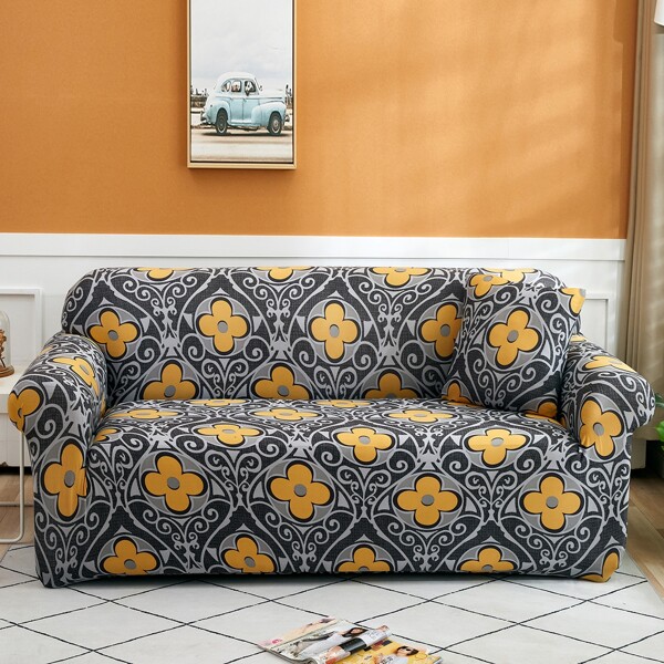 

Graphic Print Stretchy Sofa Cover Without Cushion, Dark grey