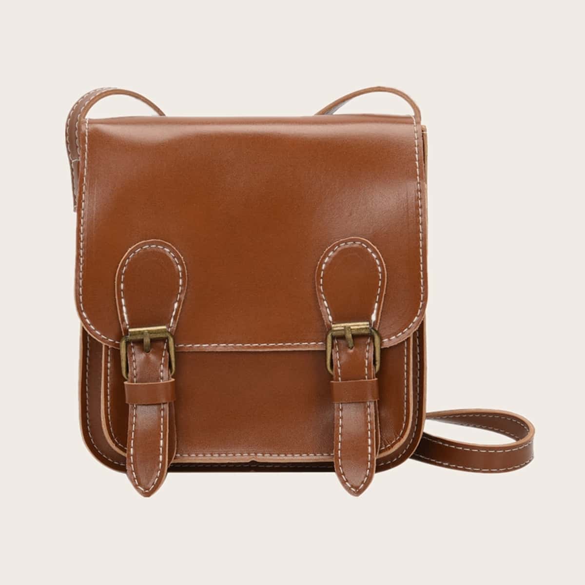 

Solid Buckle Crossbody Bag, Brown