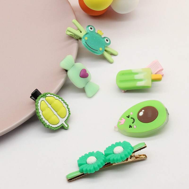 

6pcs Cartoon Pattern Hair Clip, Green