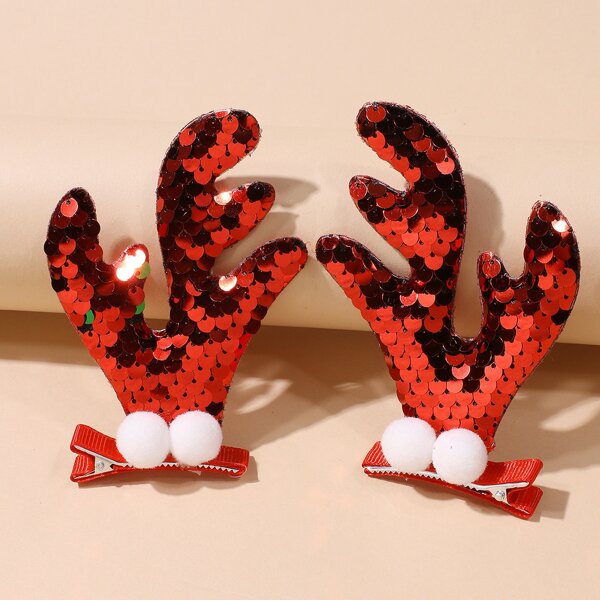 

2pcs Christmas Antlers Decor Hair Clip, Multicolor
