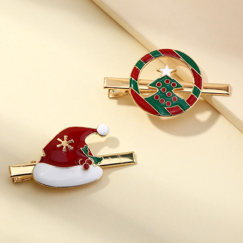 

2pcs Christmas Hat Hair Clip, Gold