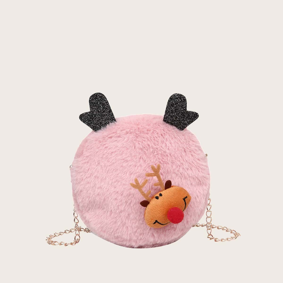 

Christmas Reindeer Round Crossbody Bag, Baby pink