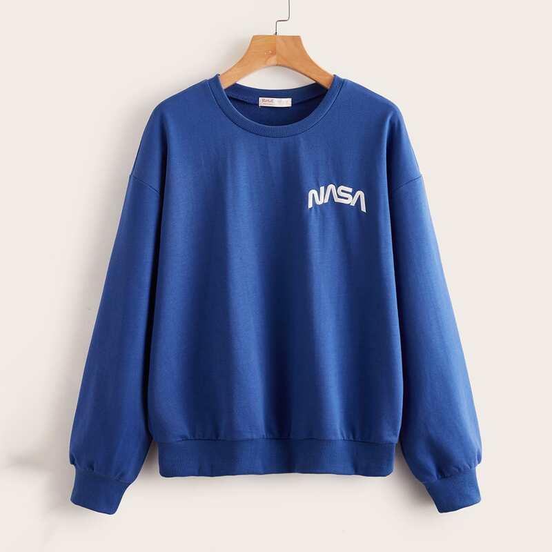 Letter Embroidery Sweatshirt, Royal blue
