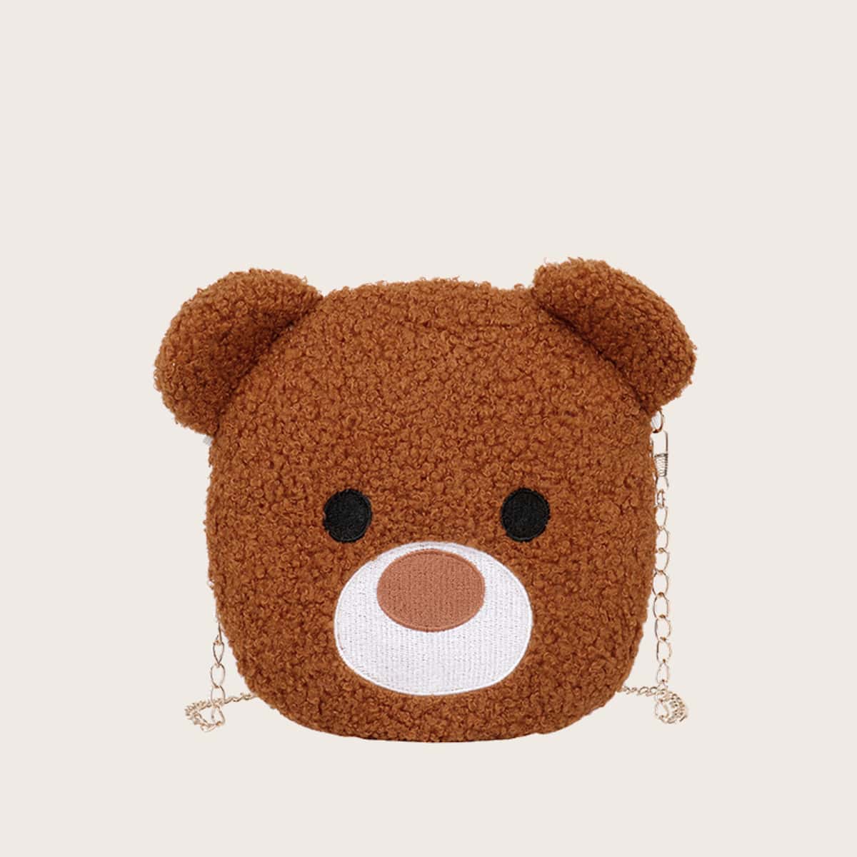 

Fluffy Bear Chain Crossbody Bag, Coffee brown