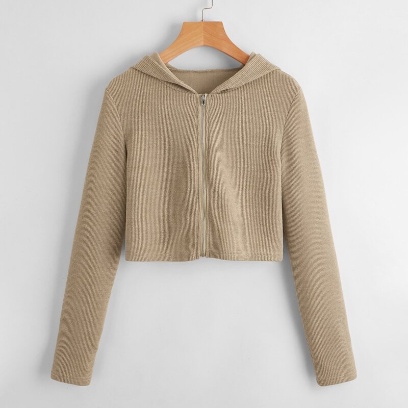 

Solid Zip Up Hooded Jacket, Khaki