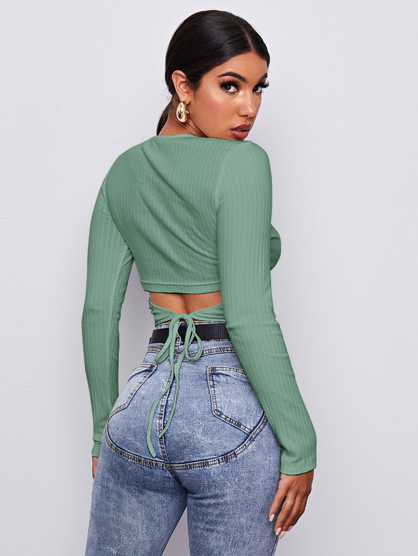 Tie Back Rib-knit Crop Tee thumbnail