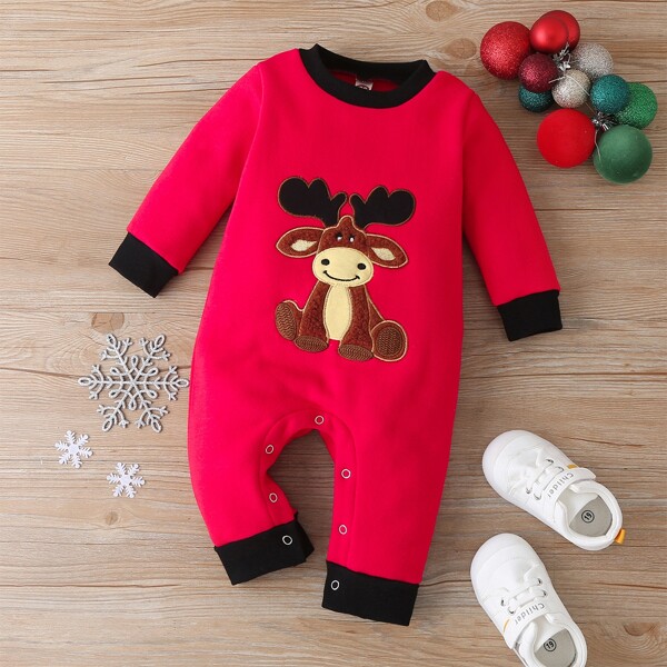 

Baby Christmas Graphic Button Up Knit Jumpsuit, Red