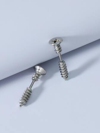 Fashionable and Popular 1pc Men Screw Design Earrings, Stainless Steel Jewelry for Jewelry Gift and for a Stylish Look