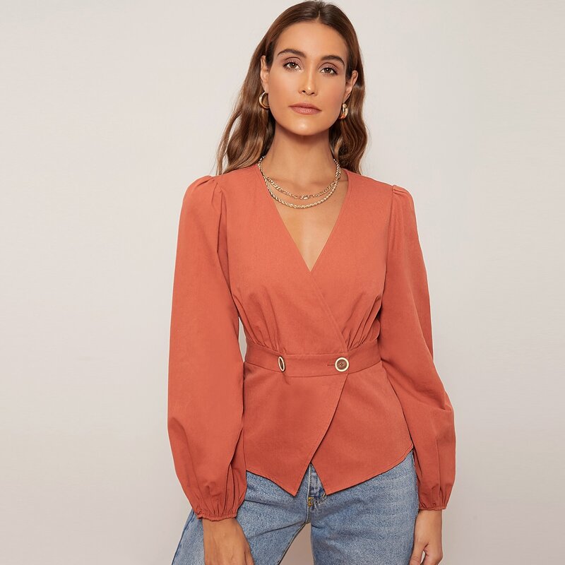

Bishop Sleeve Double Button Coat, Rust brown