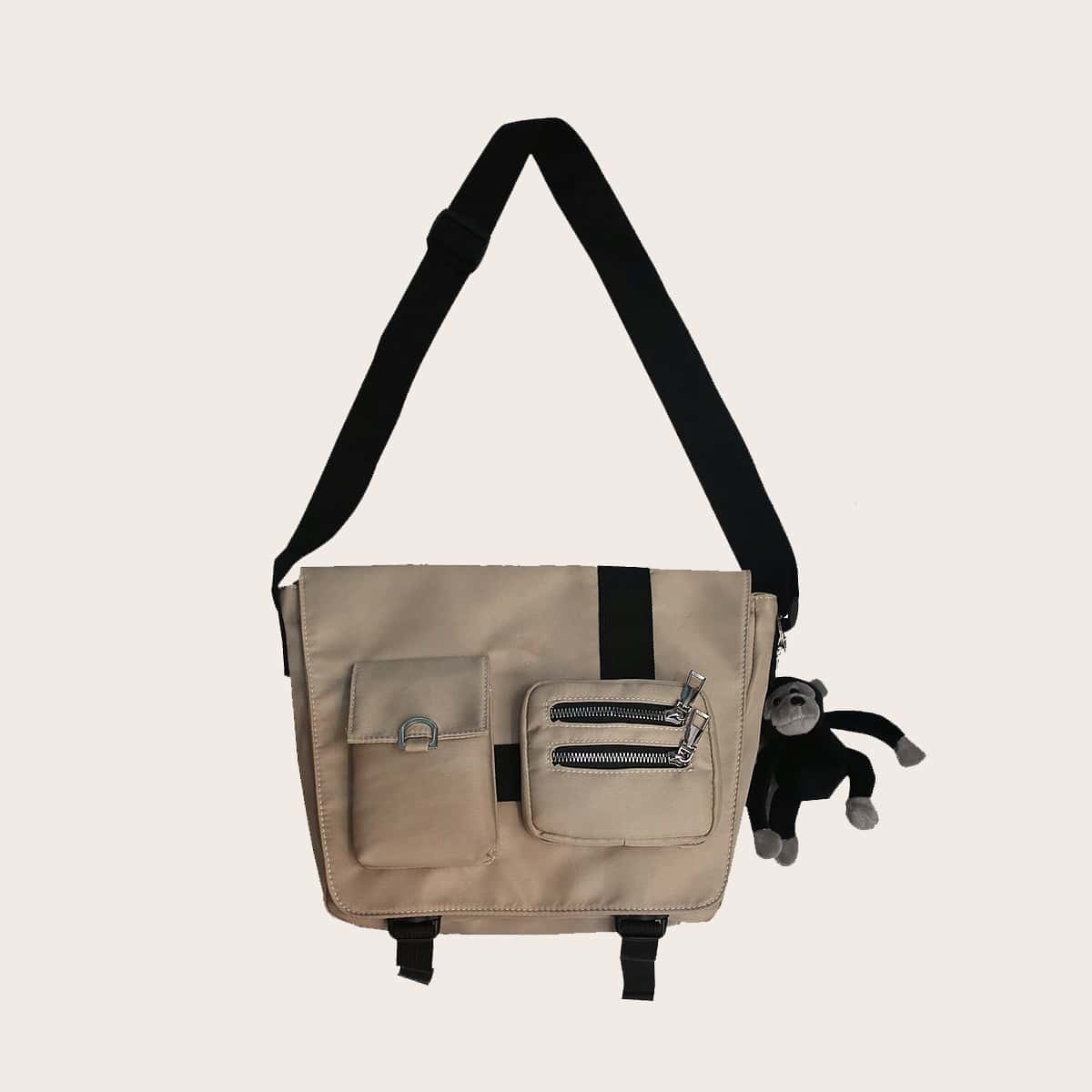 

Guys Pocket Front Crossbody Bag With Toy Charm, Khaki