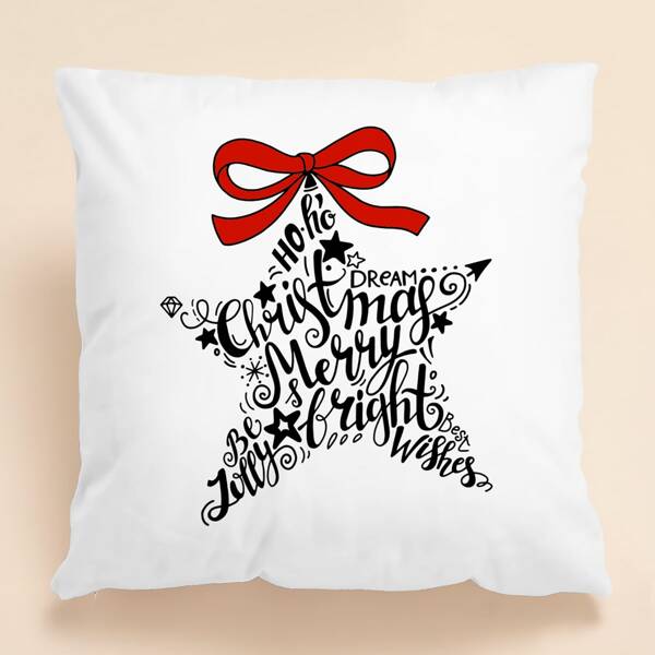 

Christmas Slogan Graphic Cushion Cover Without Filler, Multicolor