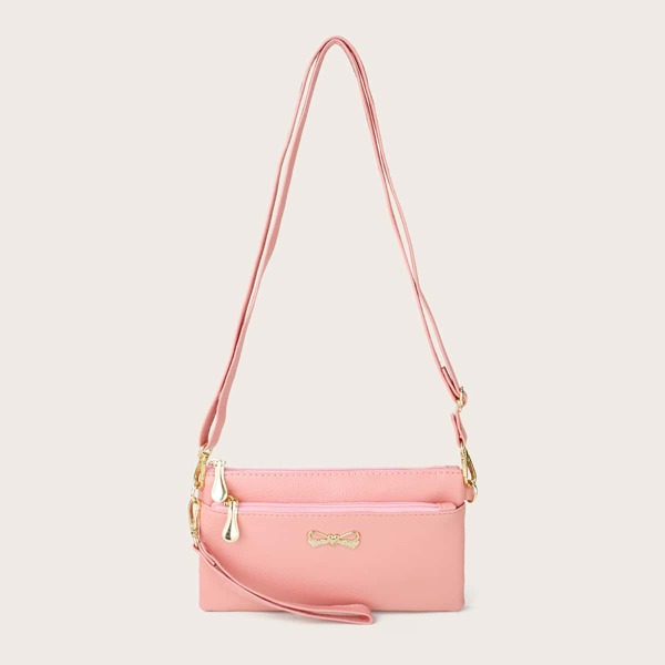 

Metal Bow Decor Crossbody Bag, Pink