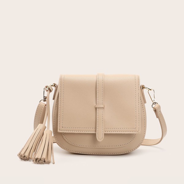 

Tassel Decor Saddle Bag, Khaki
