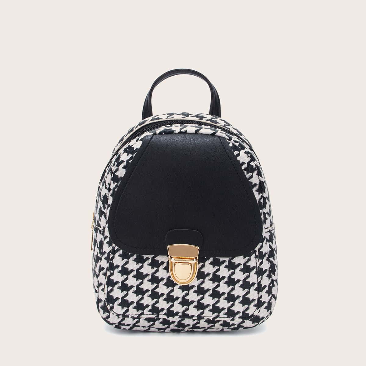 

Push Lock Houndstooth Backpack, Black