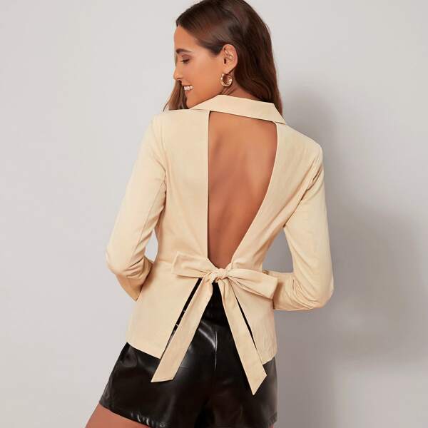 

Knot Open Back Blazer, Apricot