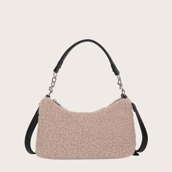 

Faux Shearling Shoulder Bag, Khaki