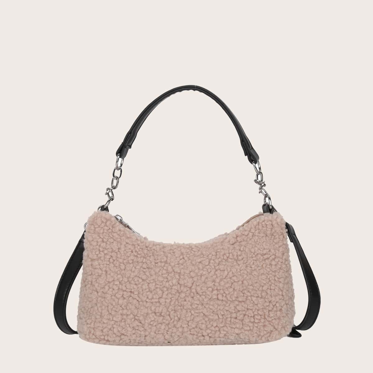 

Faux Shearling Shoulder Bag, Khaki