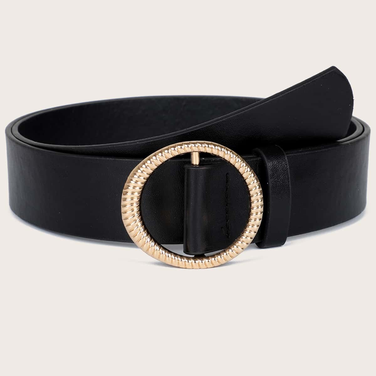 

Round Metal Buckle Belt, Black