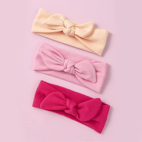 

3pcs Baby Plain Bow Decor Headband, Multicolor