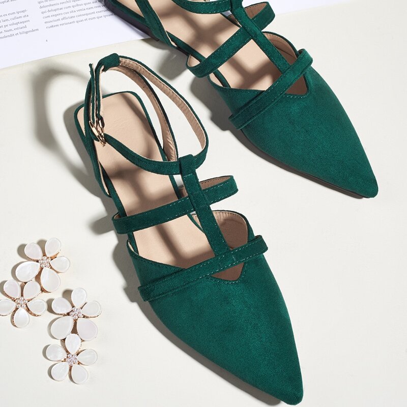 

Minimalist Cut Out Ankle Strap Flats, Green