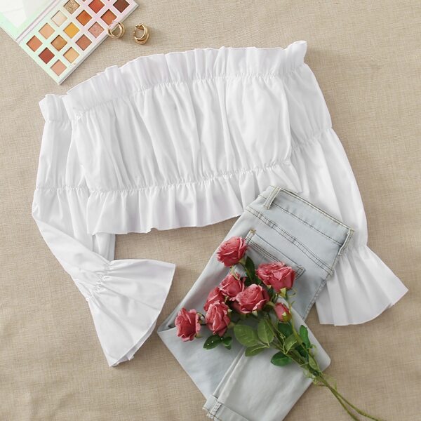 

Plus Flounce Sleeve Off The Shoulder Top, White