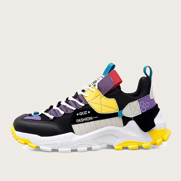 

Men Color Block Lace-up Front Chunky Sneakers, Black
