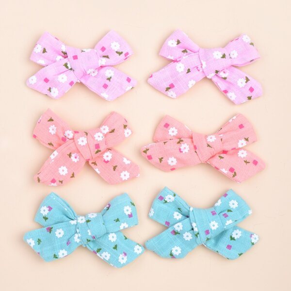 

6pcs Toddler Girls Ditsy Floral Bow Decor Hair Clip, Multicolor