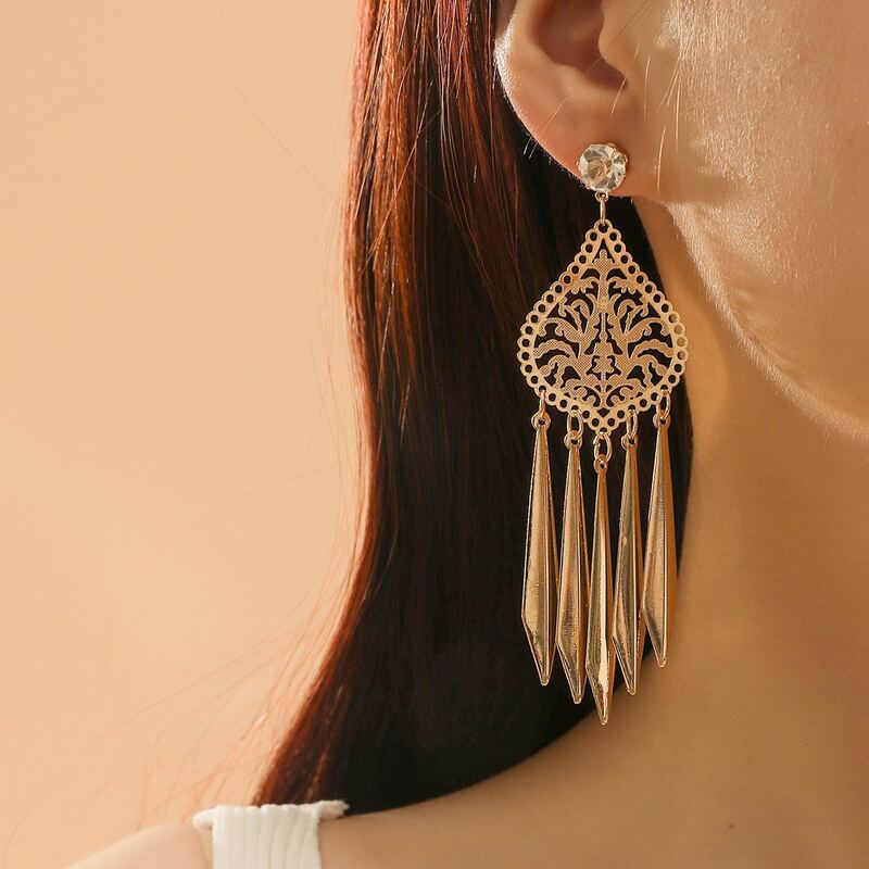

Metal Tassel Charm Drop Earrings, Gold