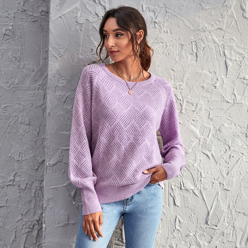 

Raglan Sleeve Solid Sweater, Lilac purple