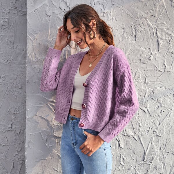 

Drop Shoulder Button Front Cardigan, Pastel lilac purple