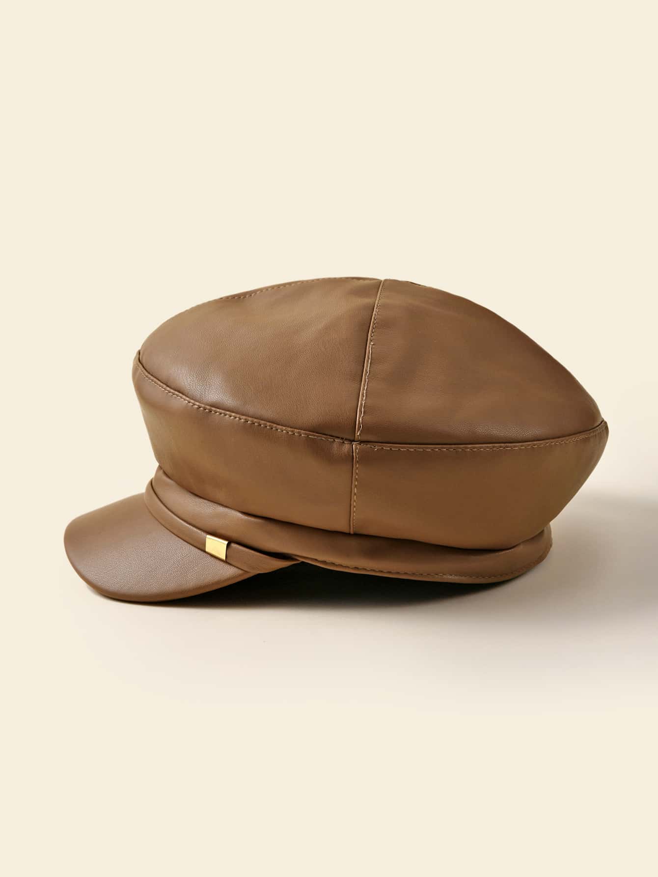 Metal Detail Baker Boy Cap - Coffee Brown - View 1