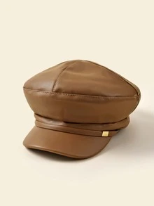 Metal Detail Baker Boy Cap - Coffee Brown - View 2