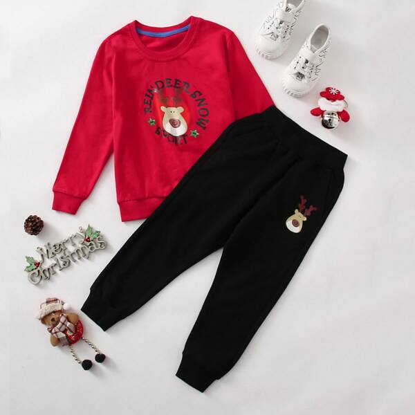 

Toddler Boys Christmas Deer Print Sweatshirt & Sweatpants, Multicolor