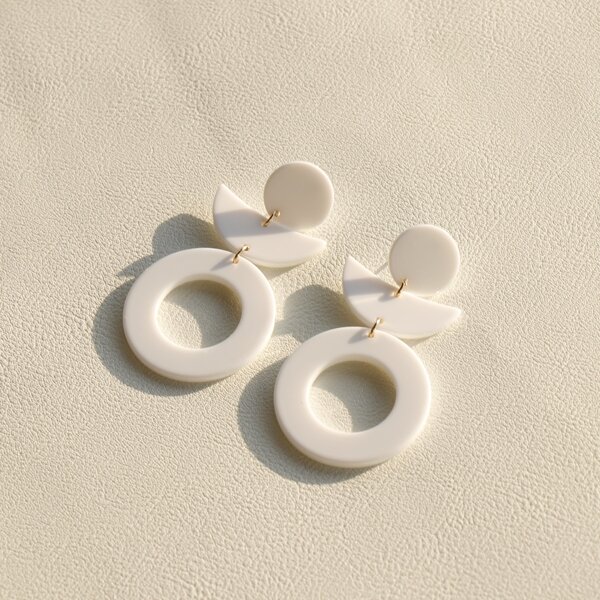 

Simple Round Drop Earrings, White