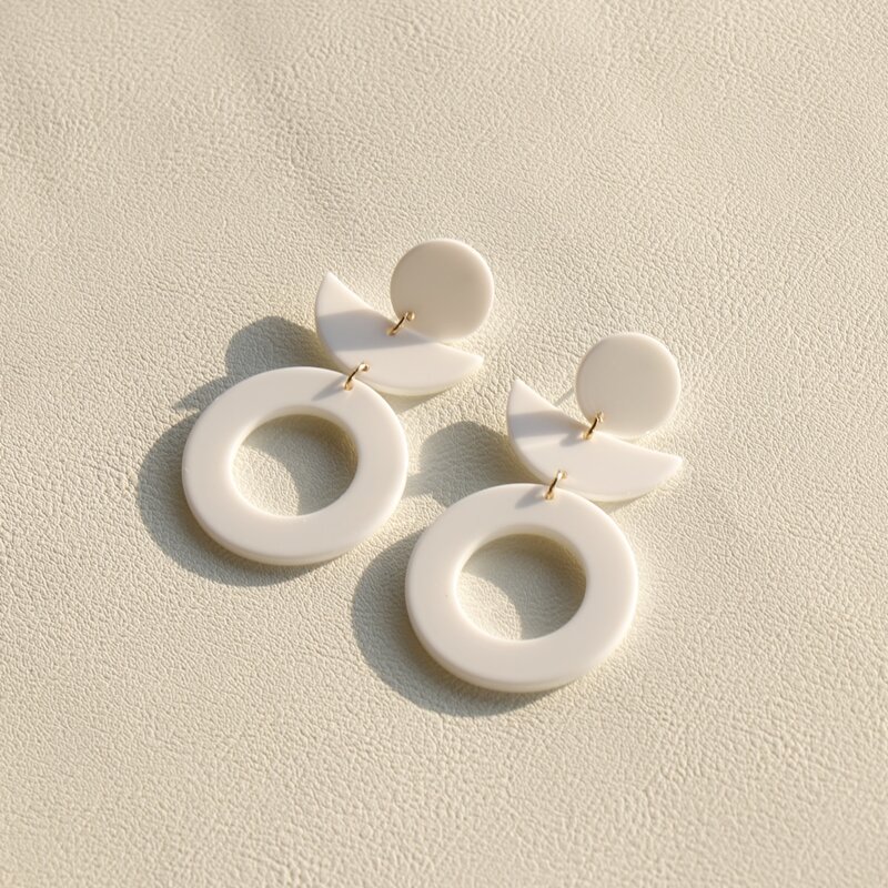 

Simple Round Drop Earrings, White