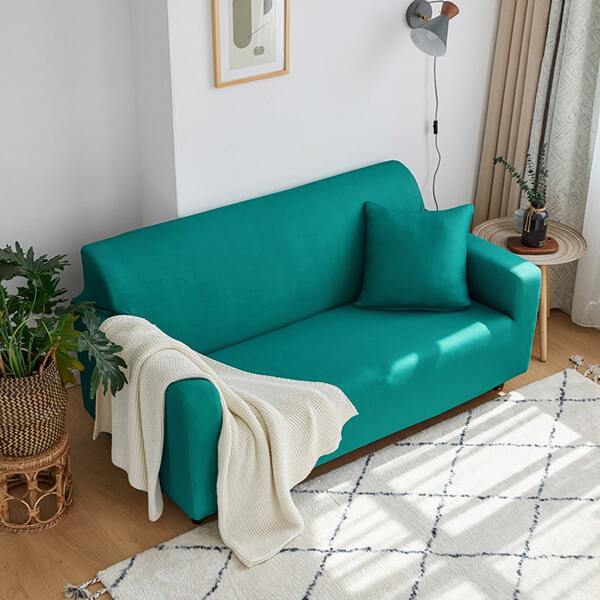 

Solid Cover Stretchy Sofa Cover & 1pc Cushion Cover, Green