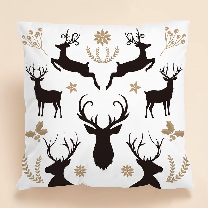 

Christmas Deer Print Cushion Cover Without Filler, White