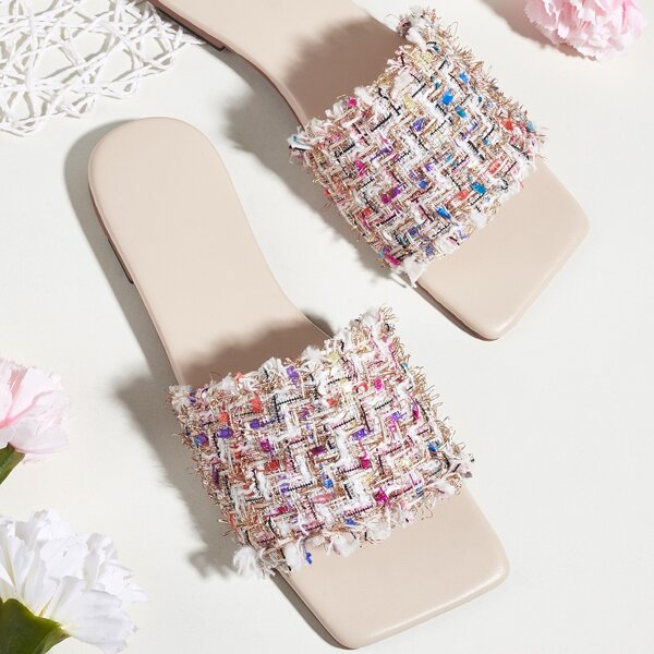

Tweed Open Toe Slide Sandals, Multicolor